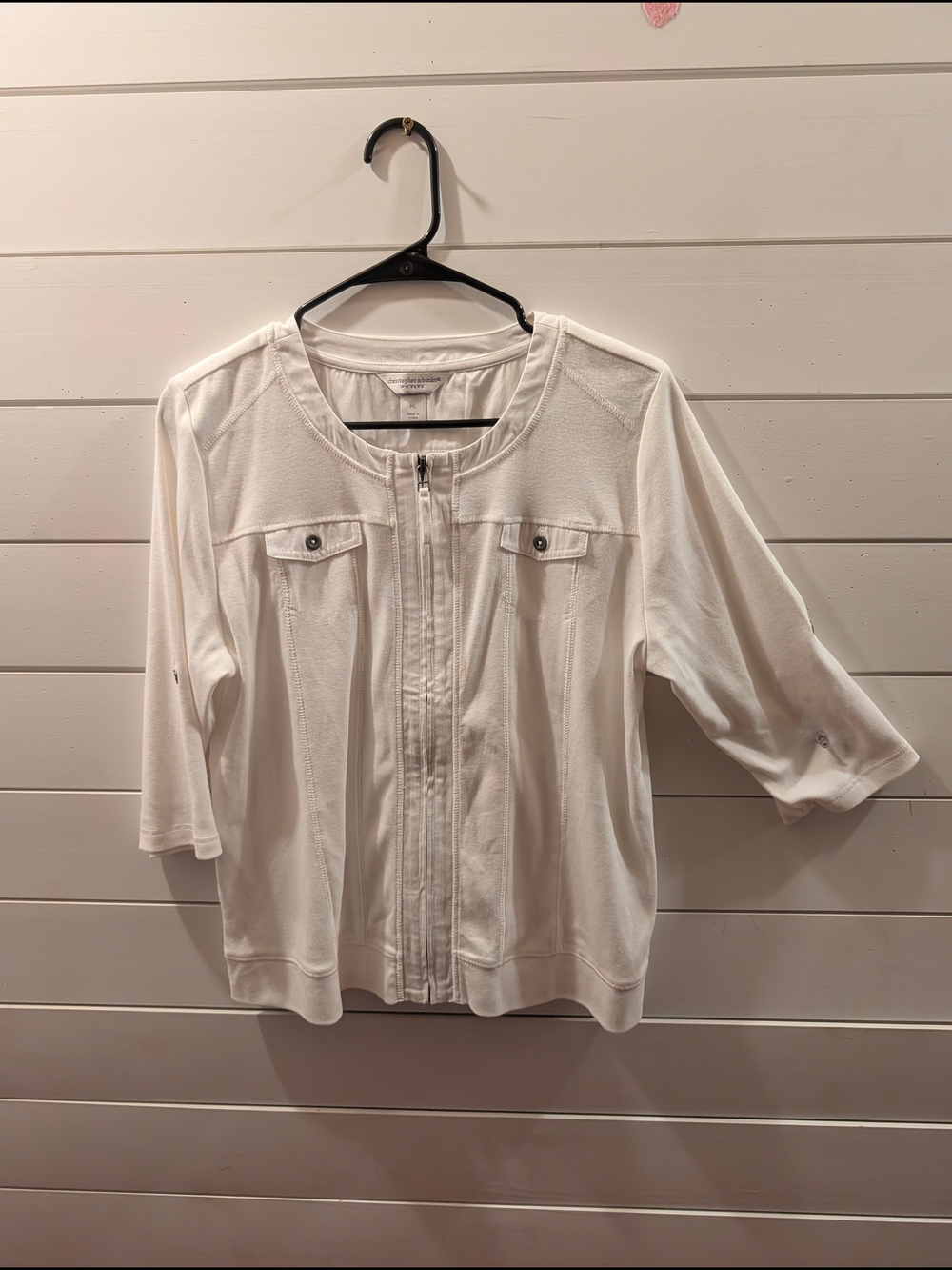Christopher & Banks Cream Zip-Front Petite Jacket